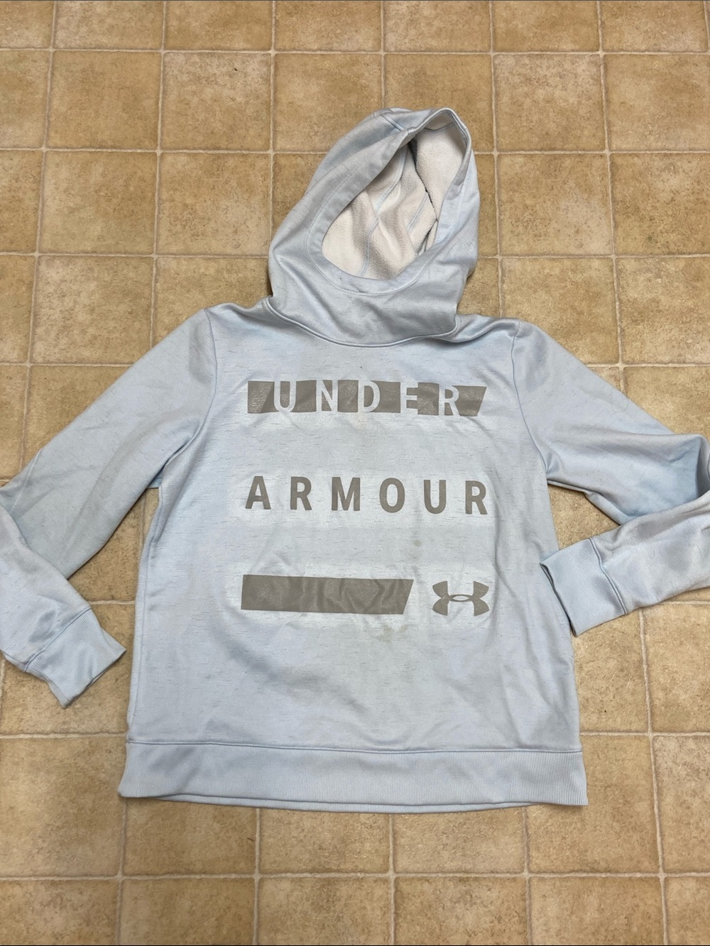 Under Armour Light Blue Unisex ' Hooded Pullover with Silver Logo Print Size L